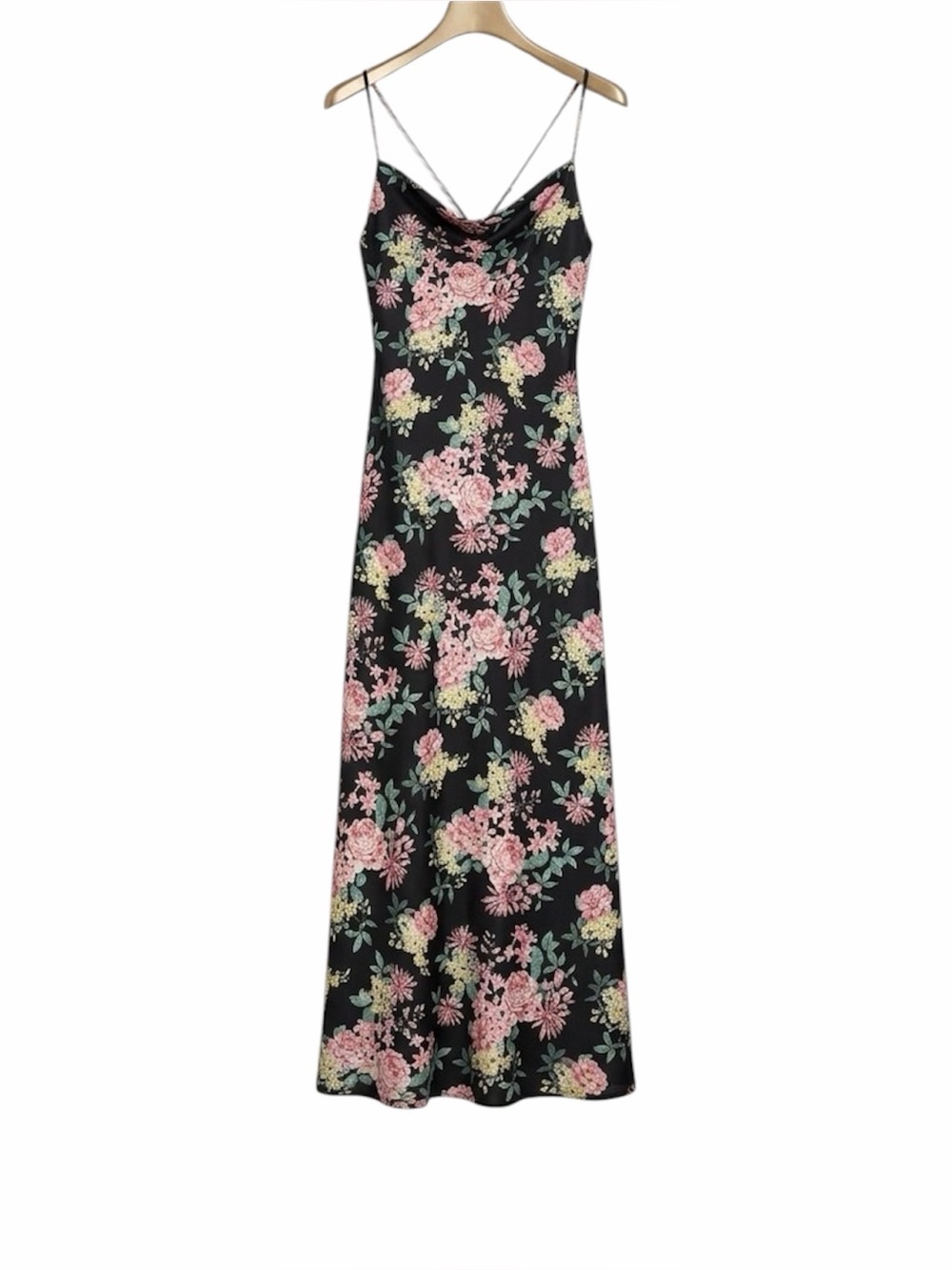 Commence Satin Floral Cowl Neck Maxi Slip Dress Medium
